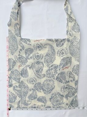 Free People Paisley Print Cotton Tote Bag Reusable Shopper Boho Ivory Gray